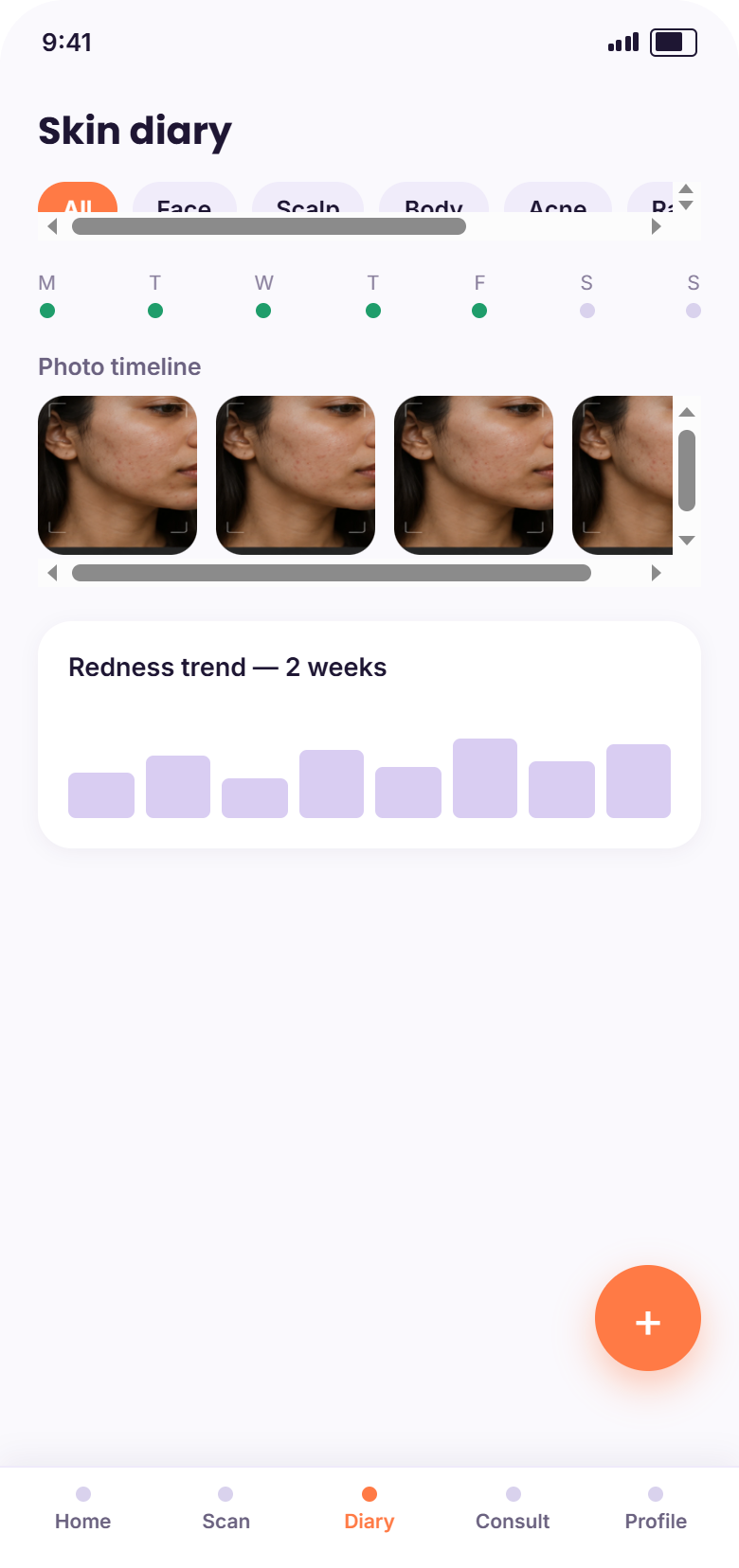 Skin diary screen