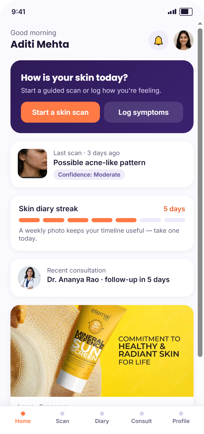 DermaShopey home screen