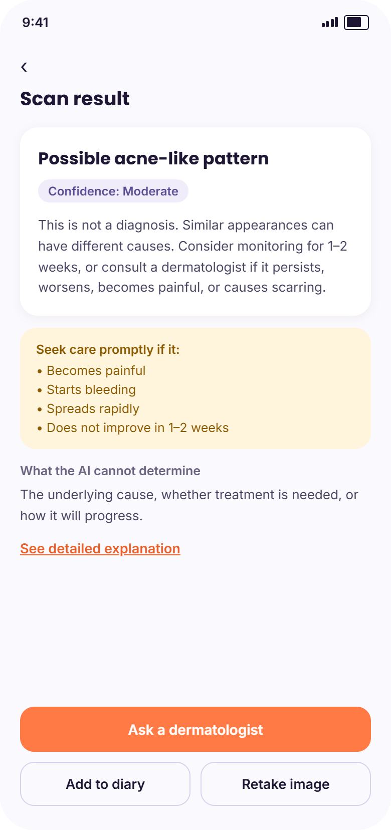 DermaShopey AI result screen